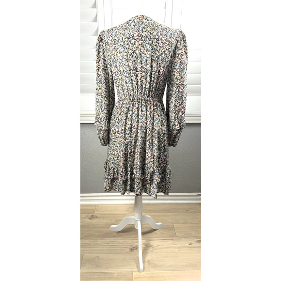 Amour Vert Women's Cottagecore Tiered Mini Dress Silk Bishop Sleeves Floral Sm - Picture 2 of 11